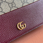 GG MARMONT WALLET ON CHAIN 20 DARK RED AND BEIGE IN CALFSKIN