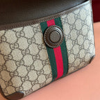 OPHIDIA BELT BAG 24 IN BEIGE AND DARK BROWN CANVAS
