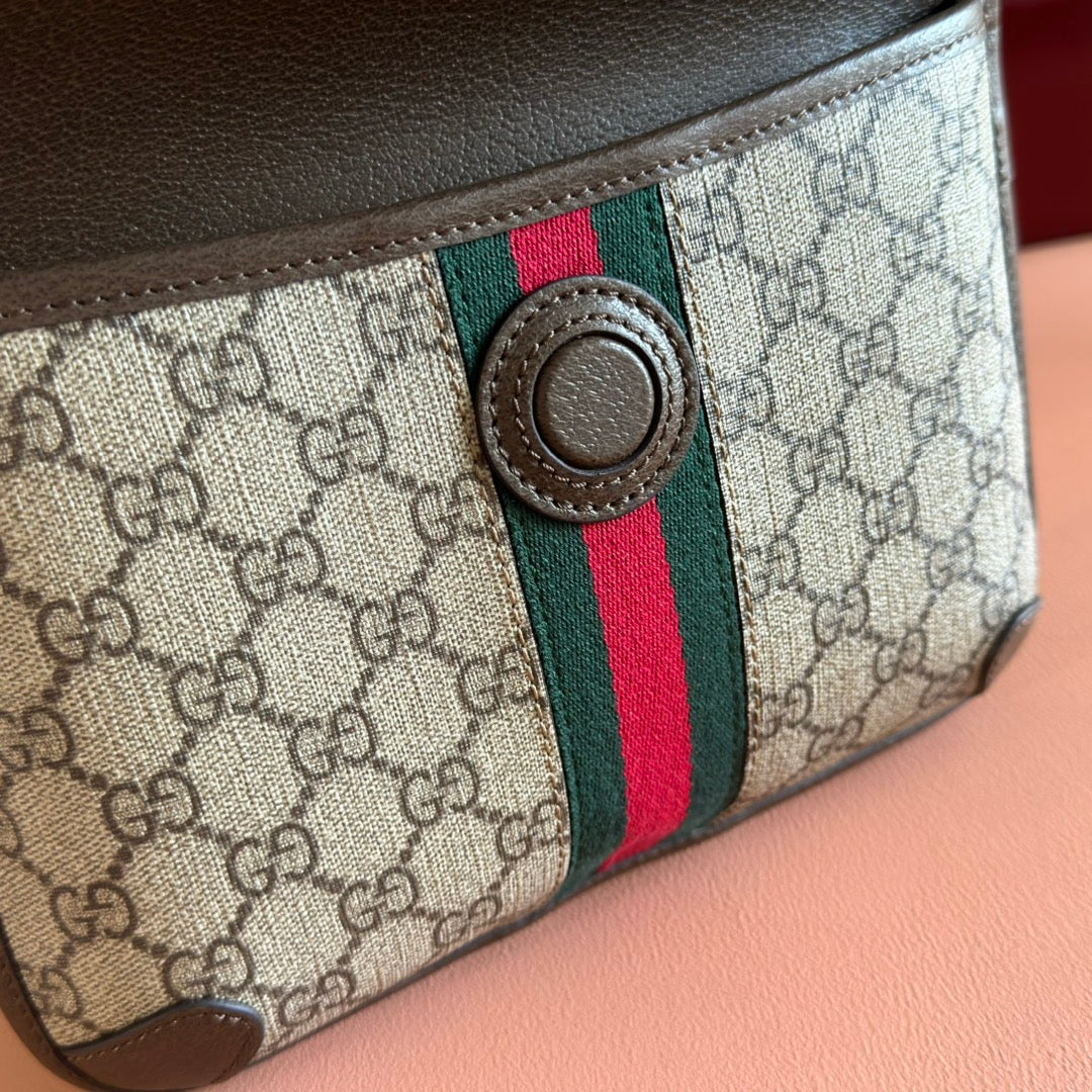 OPHIDIA BELT BAG 24 IN BEIGE AND DARK BROWN CANVAS