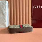 GG OPHIDIA SMALL CROSSBODY BAG 24 IN BEIGE CANVAS AND BROWN CALFSKIN