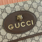 GUCCI NEO VINTAGE TIGER HEAD LARGE CROSSBODY BAG 30 IN CANVAS BROWN LEATHER TRIM
