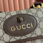 GUCCI NEO VINTAGE TIGER HEAD CROSSBODY BAG 22 IN CANVAS BROWN LEATHER TRIM