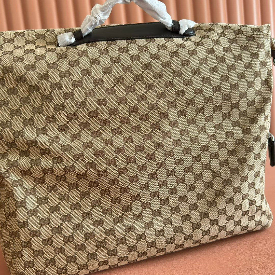 GUCCI 25S OPHIDIA MEDIUM DUFFLE BAG 44 IN BEIGE CANVAS AND BROWN CALFSKIN