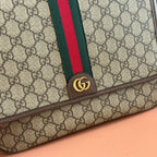GUCCI 25S OPHIDIA MEDIUM CROSSBODY BAG 28 IN BEIGE CANVAS AND BROWN CALFSKIN