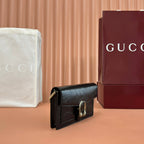 GUCCI 25S DIONYSUS WALLET ON CHAIN 20 IN BLACK GLOSSY CALFSKIN