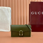 GUCCI 25S DIONYSUS WALLET ON CHAIN 20 IN GREEN GLOSSY CALFSKIN