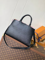 MARELLE TOTE BB BAG 30 IN BLACK EPI GRAIN COWHIDE LEATHER
