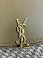 VOLTAIRE HALF-MOON SHOULDER BAG 24 IN CEDAR BROWN CALFSKIN GOLD METALLIC