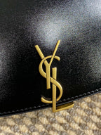 VOLTAIRE HALF-MOON SHOULDER BAG 24 IN BLACK CALFSKIN GOLD METALLIC