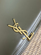 VOLTAIRE HALF-MOON SHOULDER BAG 24 IN DARK GREEN CALFSKIN GOLD METALLIC