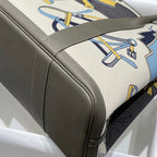 GARDEN PARTY 36 IN IVORY YELLOW BLUE TOILE H CANVAS ETOUPE CALFSKIN EQUESTRIAN HARNESS PRINT