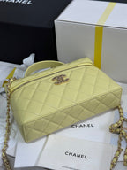 STRASS VANITY QUILTED CASE 19 IN YELLOW CALFSKIN WITH GOLD METALLIC