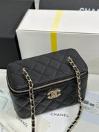 VANITY CASE 17 CRYSTAL STUDDED LOGO IN BLACK CALFSKIN GOLD HARDWARE