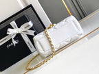 CC MINI 20 FLAP BAG IN WHITE LAMBSKIN GOLD HARDWARE