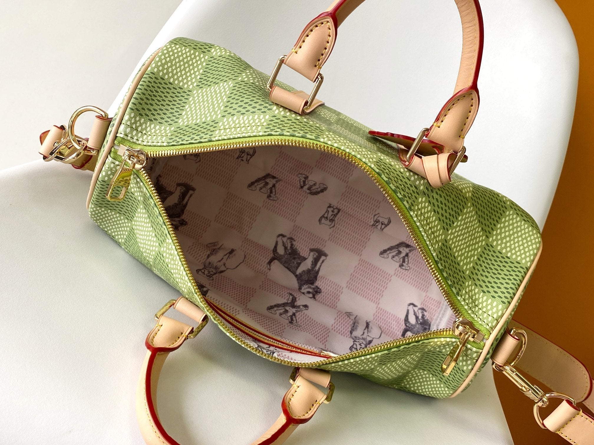 KEEPALL BANDOULIÈRE 34 BAG IN GREEN DAMIER GOLF COATED CANVAS