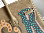 BIRKIN 25 BAG IN PEANUT BROWN CALFSKIN WITH COLORFUL STICKER (MADE-TO-ODER)