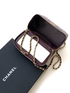SMALL VANITY CASE WITH HANDLE 17 IN WINE RED LAMBSKIN GOLD HARDWARE