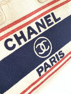 SHOPPING BAG 34 IN WHITE RED AND NAVY BLUE CANVAS