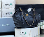 MEDIUM MAXI SHOPPING BAG 47 IN BLACK CALFSKIN GOLD-TONE METAL
