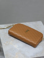GABY ZIPPED POUCH 19 IN CARAMEL BROWN QUILTED LAMBSKIN GOLD HARDWARE