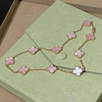 CLOVER 10 MOTIFS PINK MOP NECKLACE