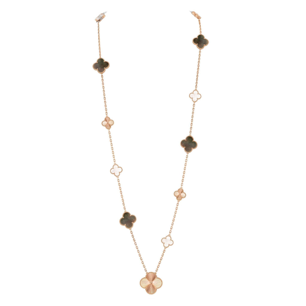 DETACHABLE CLOVER 15(11+4) FLOWER ROSE GOLD NECKLACE SET