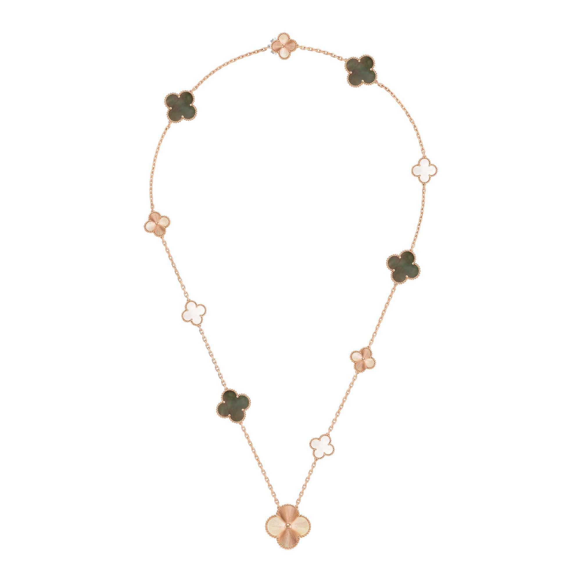 DETACHABLE CLOVER 15(11+4) FLOWER ROSE GOLD NECKLACE SET