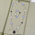 DETACHABLE CLOVER 15(11+4) FLOWER SILVER NECKLACE SET