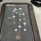 DETACHABLE CLOVER 15(11+4) FLOWER SILVER NECKLACE SET