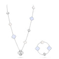 DETACHABLE CLOVER 15(11+4) FLOWER SILVER NECKLACE SET