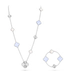 DETACHABLE CLOVER 15(11+4) FLOWER SILVER NECKLACE SET