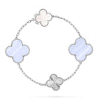DETACHABLE CLOVER 15(11+4) FLOWER SILVER NECKLACE SET